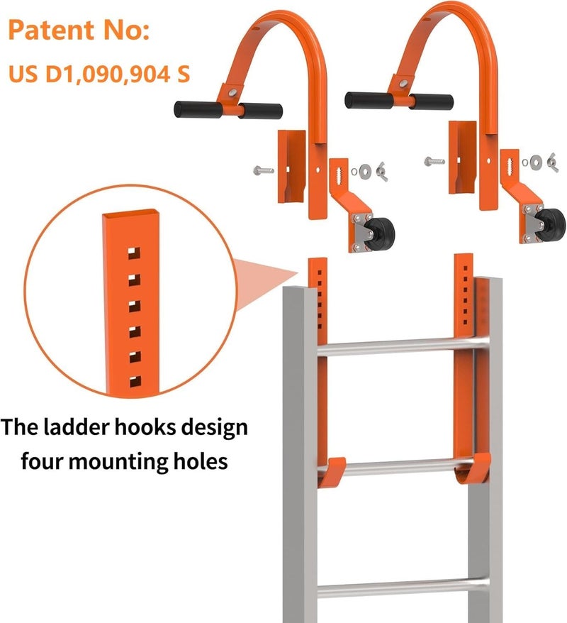 MY RUSTIC Ladder Roof Hook 2 Pack with Wheel Heavy Duty Steel Ladder Stabilizer, Roof Ridge Extension, Wheel Rubber and Rubber Grip T-Bar for Damage Prevention, for Damage Prevention,Able to Bear 500 Pounds - Image 2